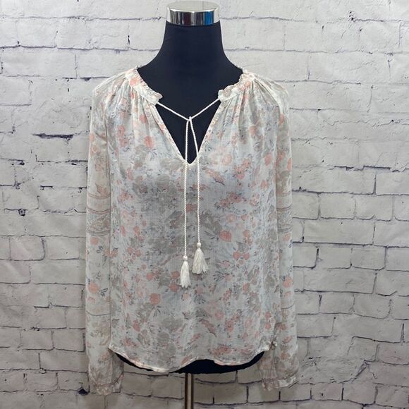 EUC Lucky Brand V-Neck Top with Tassels - Picture 2 of 8